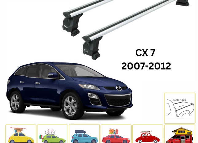 For Mazda CX 7 2007-2012 Roof Rack Cross Bars Fix Point Pro 6 Silver