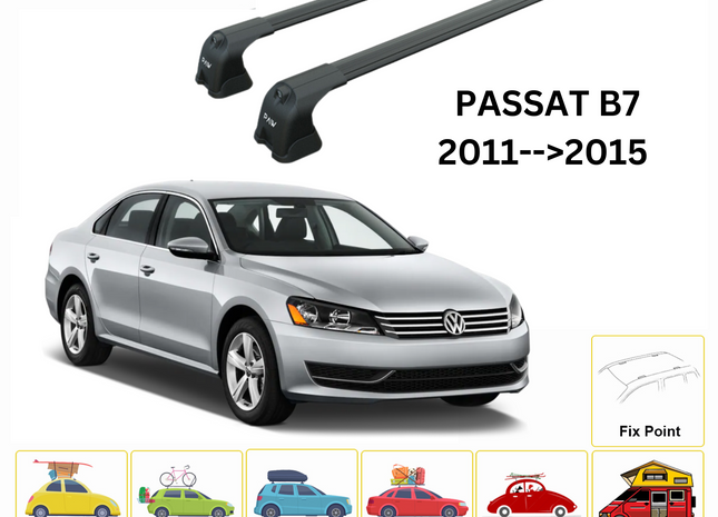 For Volkswagen Passat B7 2011-15 Roof Rack Cross Bar Normal Roof Black