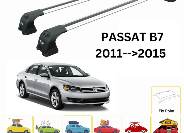 For Volkswagen Passat B7 2011-15 Roof Rack Cross Bar Normal Roof Silver