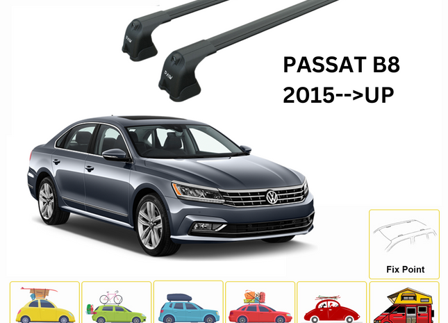 For Volkswagen Passat B8 2015-Up Roof Rack Cross Bar Normal Roof Black