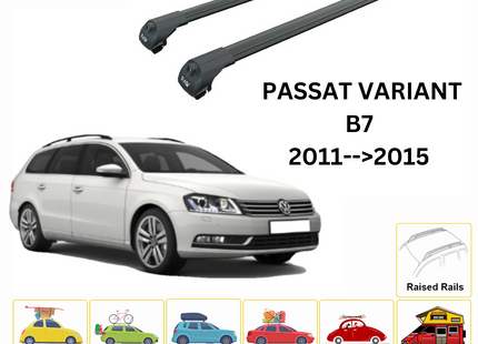 For Volkswagen Passat Variant B7 2011-15 Roof Rack Cross Bar Raised Rail Alu Black