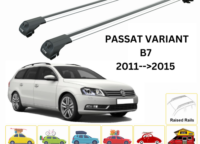 For Volkswagen Passat Variant B7 2011-15 Roof Rack Cross Bar Raised Rail Alu Silver