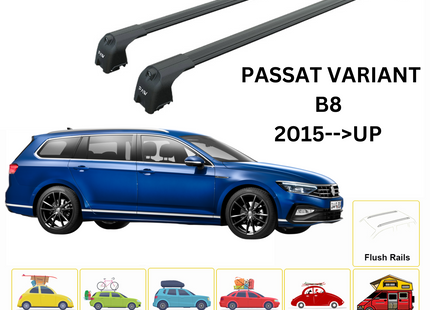 For Volkswagen Passat Variant B8 2015-Up Roof Rack Cross Bar Flush Rail Alu Black