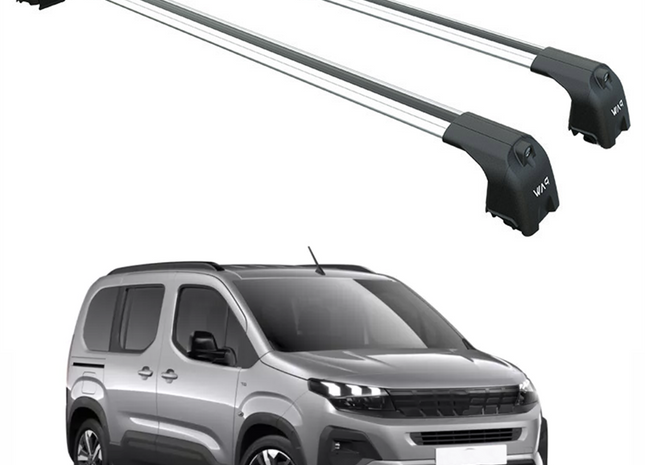 For Peugeot Rifter 2023-2025 Roof Rack System, Aluminum Cross Bar, Flush Rail, Silver