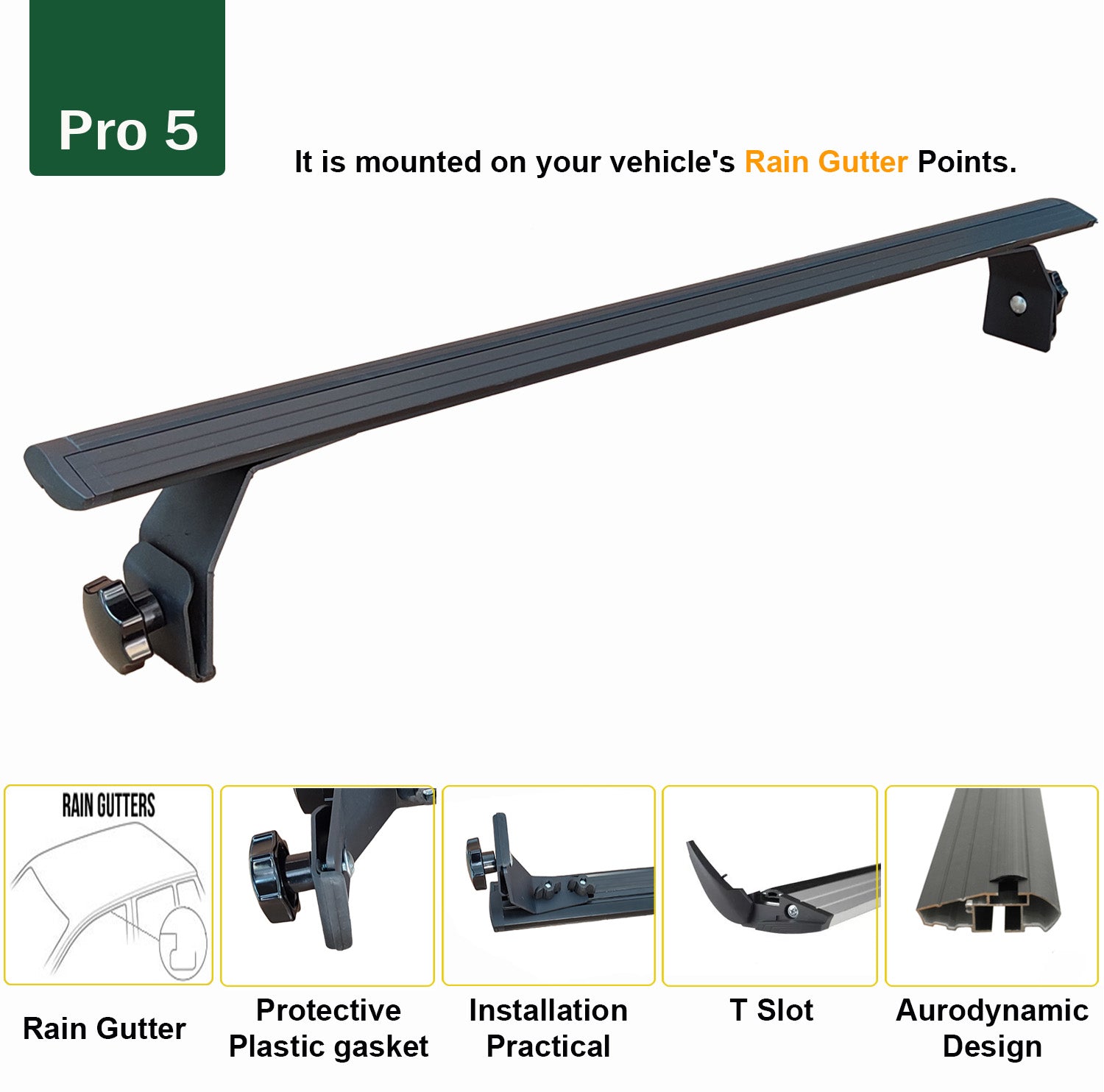 For Patrol Y61 Rain Gutter Roof Rack Cross Bars Metal Bracket Rain Gutters Alu Black 1997-2013