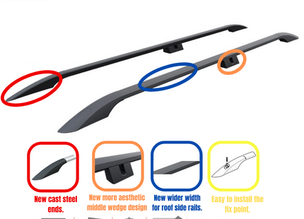 For Volkswagen Transporter T6 2015-2024 LWB Roof Side Rail and Roof Rack Cross Bar Black