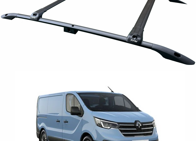 For Renault Trafic X82 LWB 2014-2025 2Pcs Roof Rack + 2Pcs Cross Bars Aluminum Black