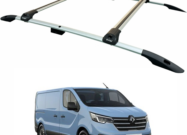 For Renault Trafic X82 SWB 2014-2025 2Pcs Roof Rack + 2Pcs Cross Bars Aluminum Silver