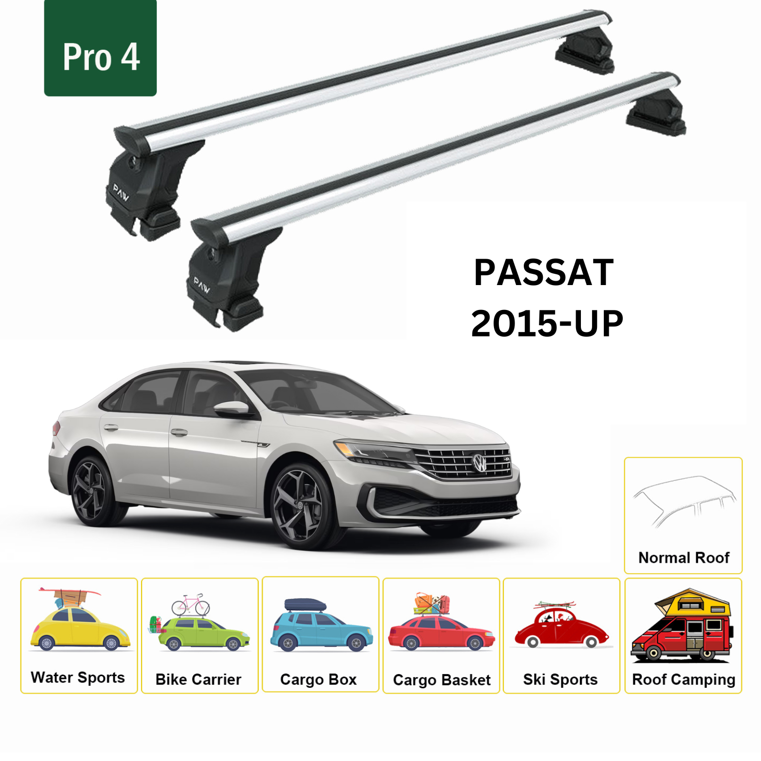 For Volkswagen Passat B6 2005-2011 Roof Rack Cross Bar Normal Roof Silver