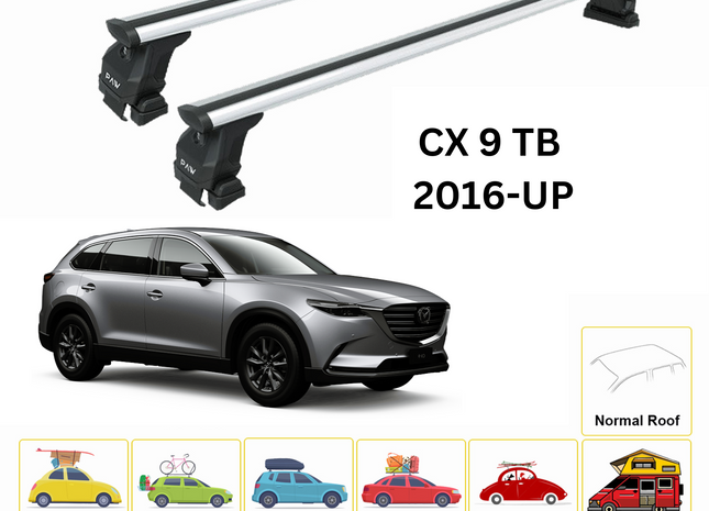 For Mazda CX 9 TC 2016-Up Roof Rack Cross Bars Normal Roof Alu Silver