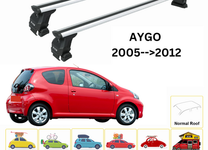 For Toyota Aygo 2005-12 Roof Rack Cross Bars Normal Roof Alu Silver