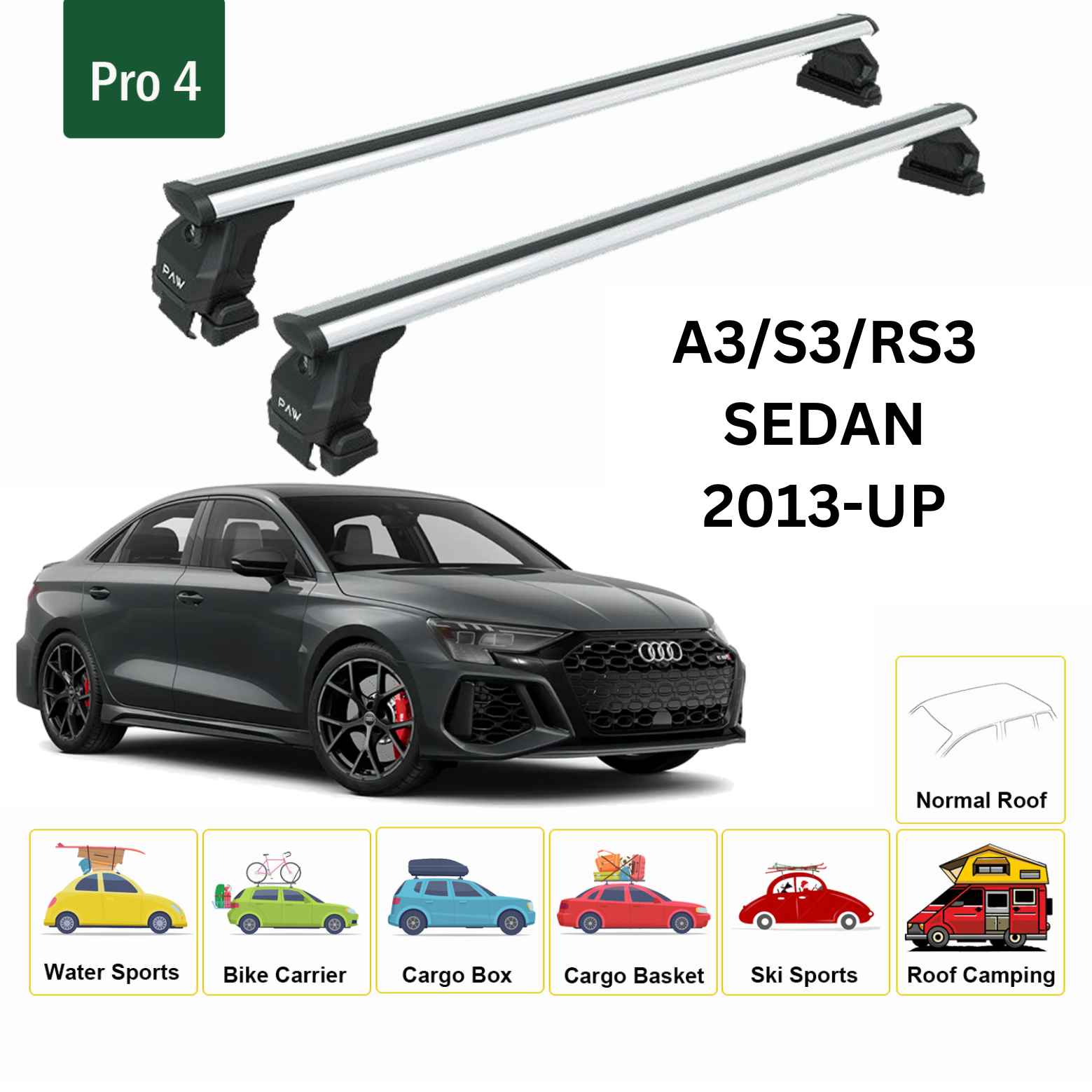 For Audi A3 Sedan Roof Rack Cross Bars Normal Roof Alu Silver 2013-Up