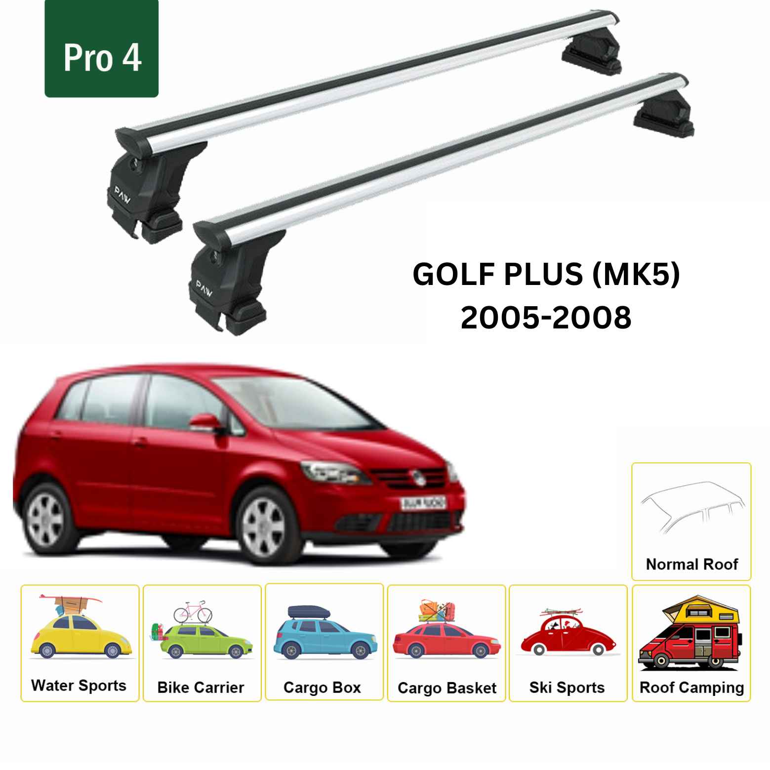 For Volkswagen Golf Plus (MK5) 2008-13 Roof Rack Cross Bar Normal Roof Alu Silver