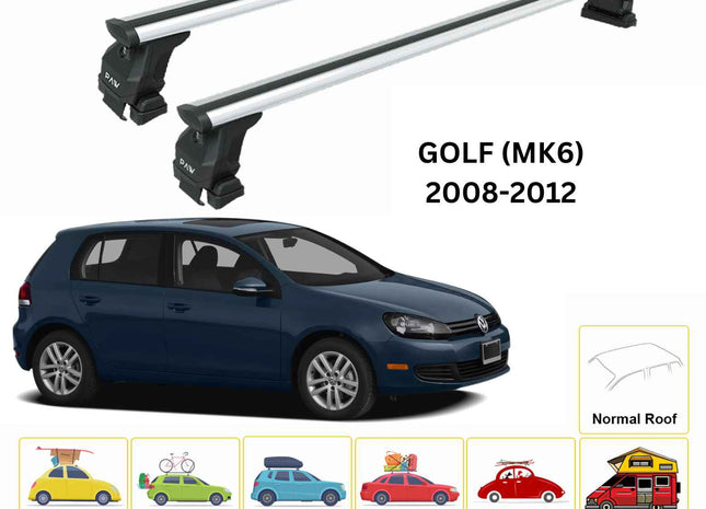 For Volkswagen Golf 5D (MK6) 2008-2012 Roof Rack Cross Bar Normal Roof Alu Silver