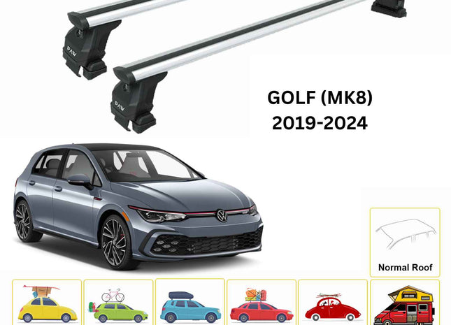 For Volkswagen Golf 5D (MK8) 2019-24 Roof Rack Cross Bar Normal Roof Alu Silver