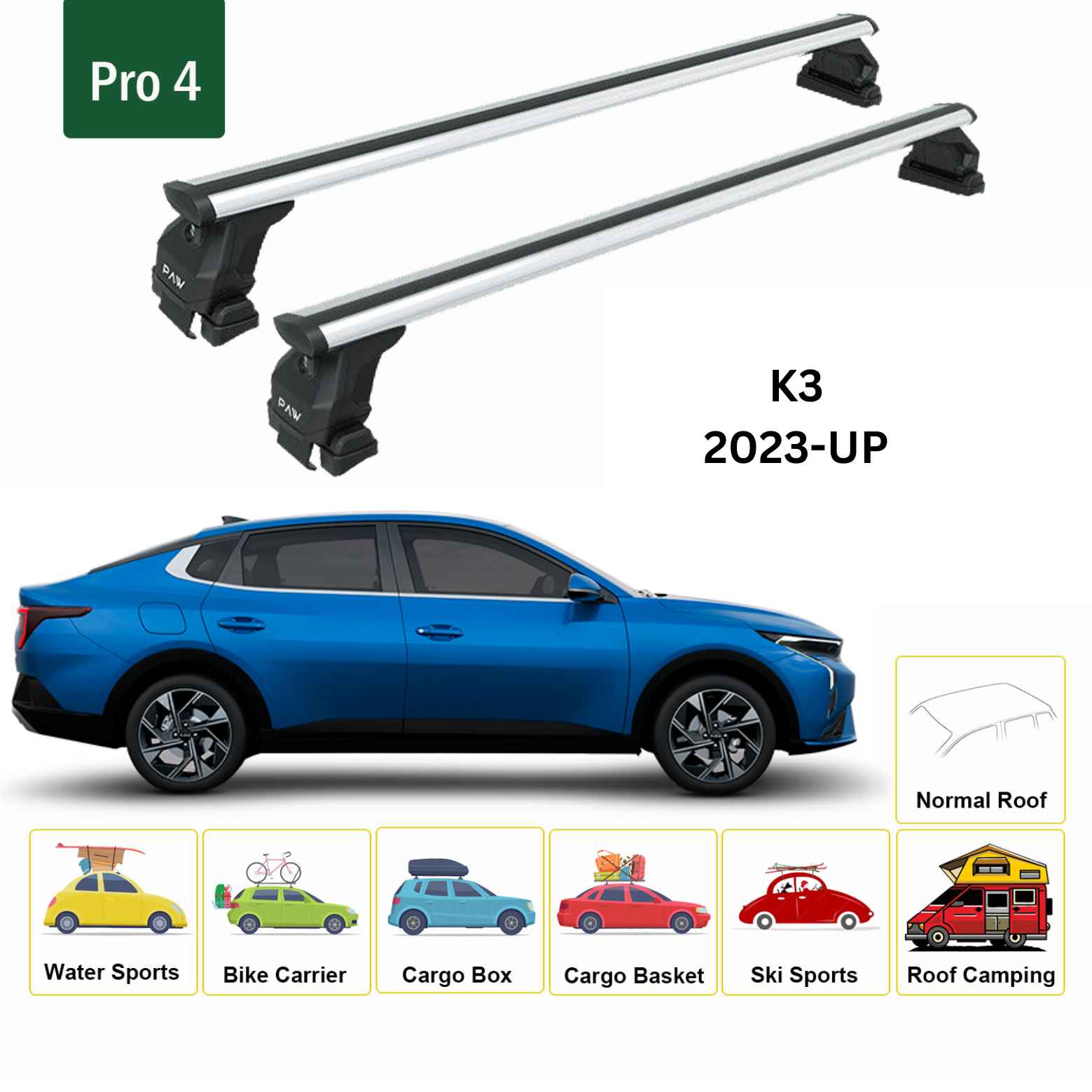 For Kia K3 2023-Up Roof Rack Cross Bars Normal Roof Alu Silver