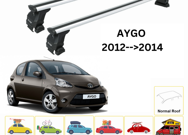 For Toyota Aygo 2012-14 Roof Rack Cross Bars Normal Roof Alu Silver