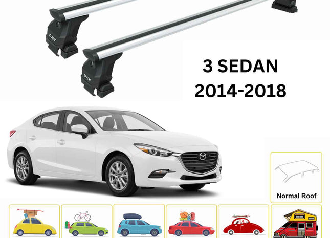 For Mazda 3 Sedan 2014-2018 Roof Rack Cross Bars Normal Roof Alu Silver
