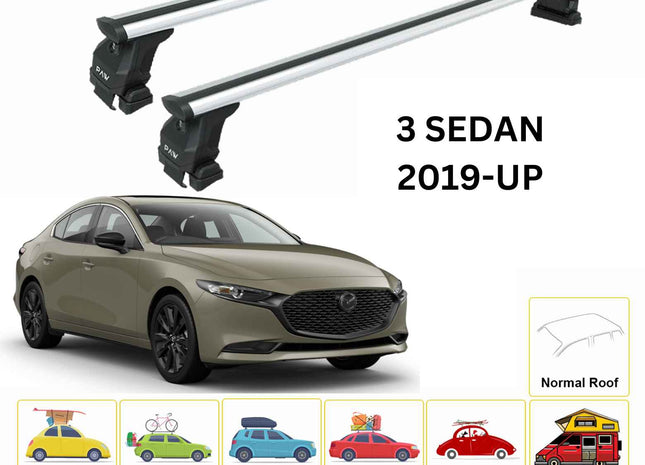 For Mazda 3 Sedan 2019-Up Roof Rack Cross Bars Normal Roof Alu Silver