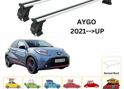 For Toyota Aygo 2021-Up Roof Rack Cross Bars Normal Roof Alu Silver