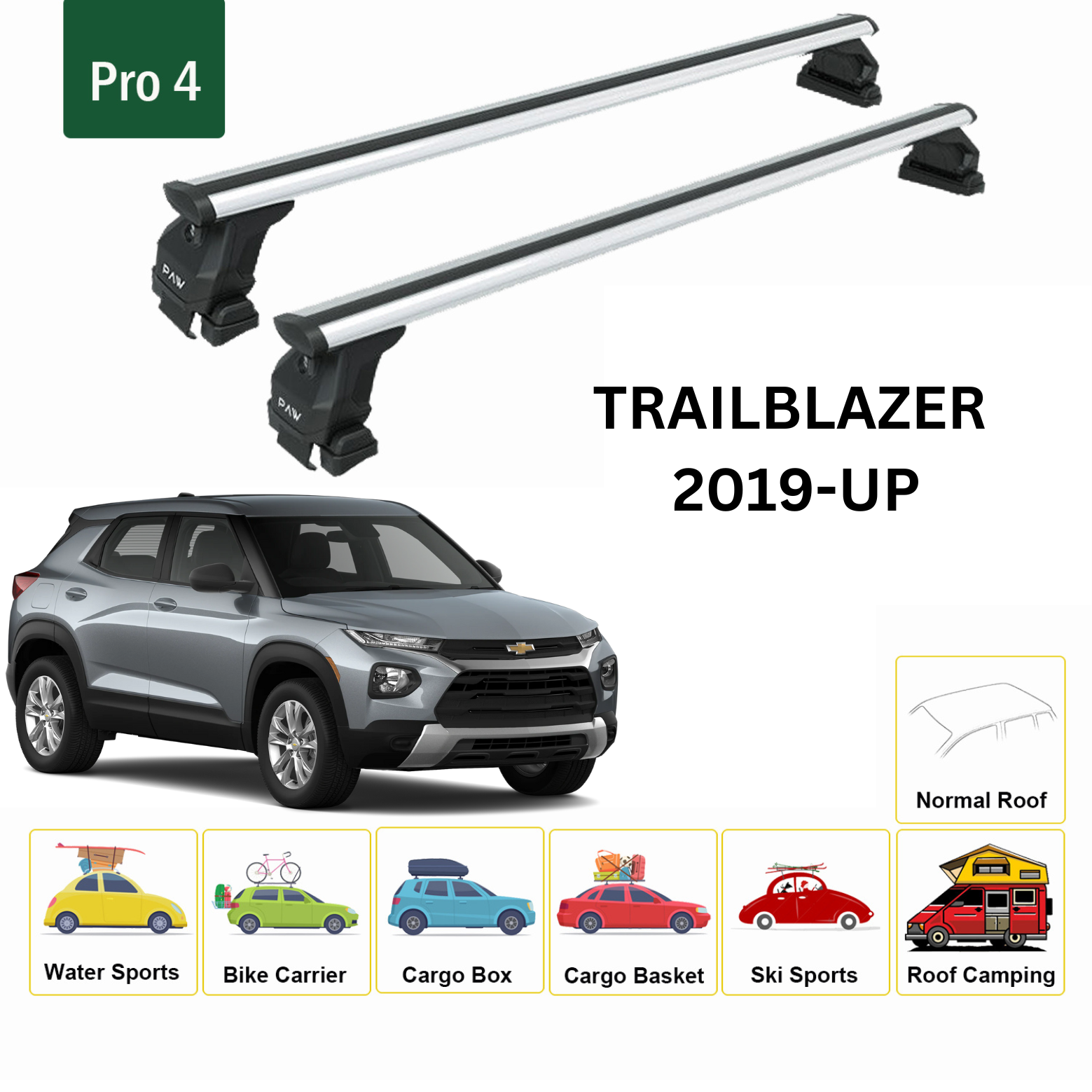 For Chevrolet Trailblazer Roof Rack Cross Bars Metal Bracket Normal Roof Alu 2019- Up Silver