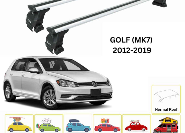 For Volkswagen Golf 5D (MK7) 2012-2019 Roof Rack Cross Bar Normal Roof Alu Silver