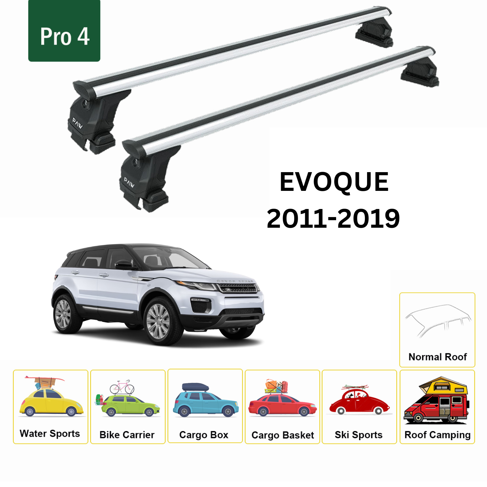 For Land Rover Evoque L538 Roof Rack Cross Bars Normal Roof Alu 2011-19 Silver