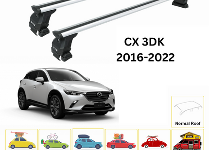 For Mazda CX 3 Roof Rack Cross Bars Normal Roof Alu Silver 2016- Up