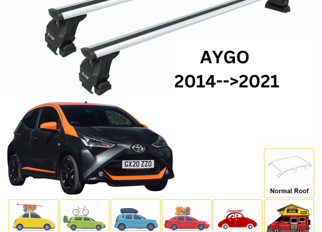 For Toyota Aygo 2014-21 Roof Rack Cross Bars Normal Roof Alu Silver