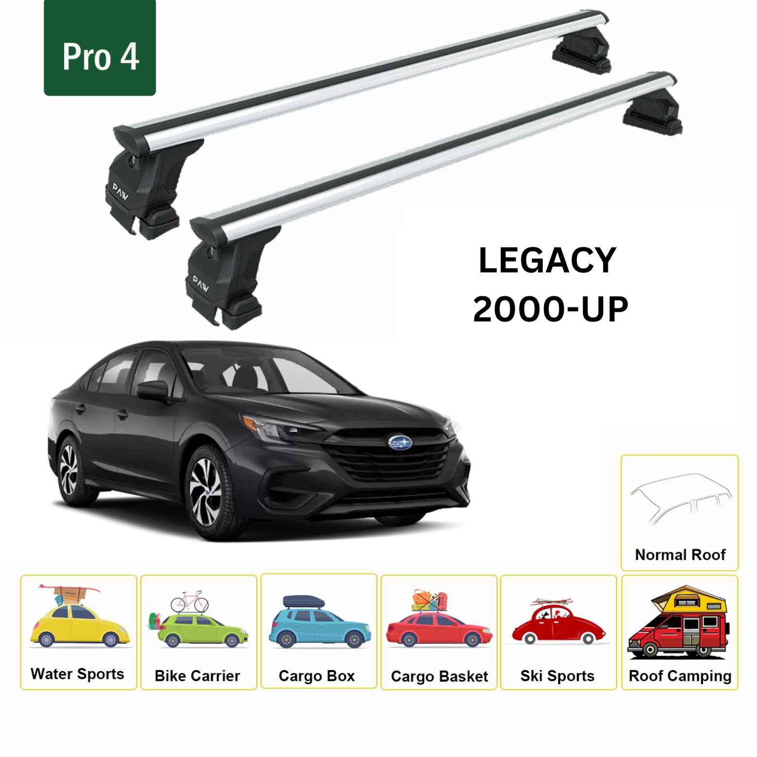 For Subaru Legacy 2000-UP Roof Rack Cross Bars Metal Bracket Normal Roof Alu Black - 0