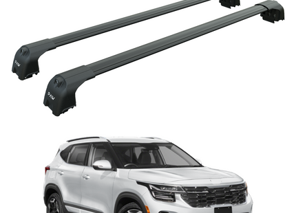 For Kia Seltos Roof Rack Cross Bars Flush Rail Alu Black
