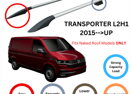 For Volkswagen Transporter T6 2015-2024 LWB Roof Side Rails Ultimate Style Silver