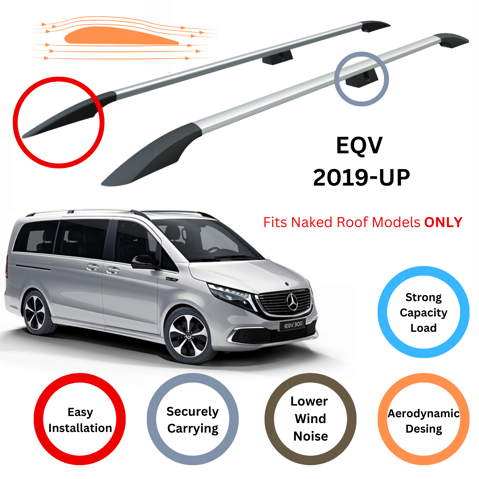 For Mercedes EQV 2019-Up Roof Side Rails Ultimate Style Alu Silver - 0