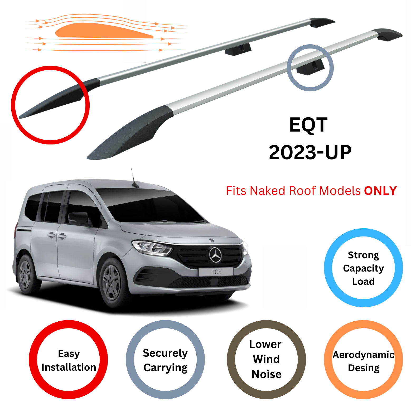 For Mercedes EQT 2023-Up Roof Side Rails Ultimate Style Alu Silver