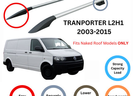 For Volkswagen Transporter T5 2003-2015 LWB Roof Rails and Roof Rack Cross Bar Silver