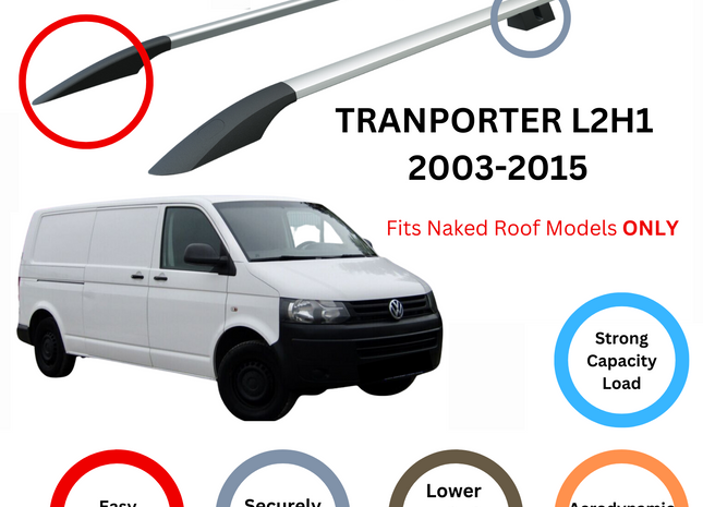 For Volkswagen Transporter T5 2003-2015 LWB Roof Rails and Roof Rack Cross Bar Silver