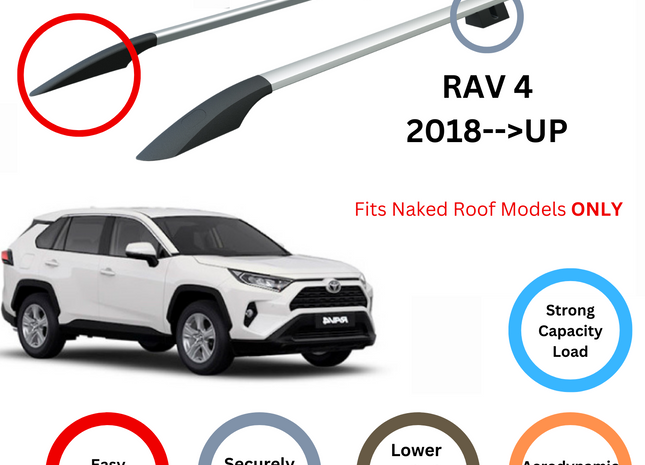 For Toyota Rav 4 Roof Side Rails Ultimate Style Alu Silver 2013-2019