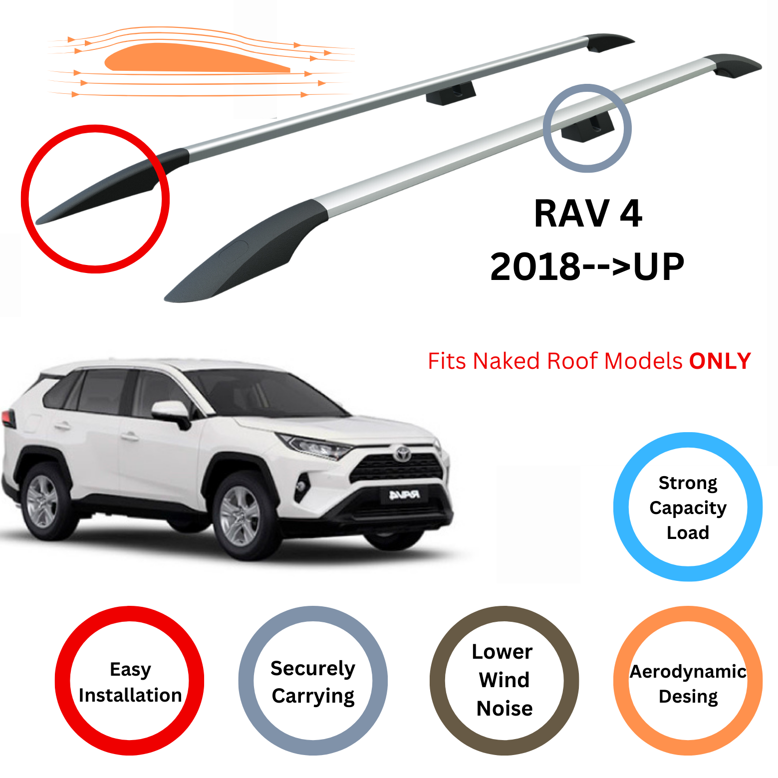 For Toyota Rav 4 Roof Side Rails Ultimate Style Alu Silver 2013-2019