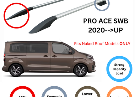 For Toyota ProAce City 2020-Up SWB Roof Side Rails and Roof Rack Cross Bar Alu Silver