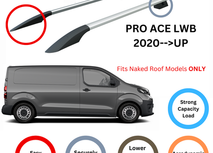 For Toyota ProAce City 2020-Up LWB Roof Side Rails and Roof Rack Cross Bar Alu Silver