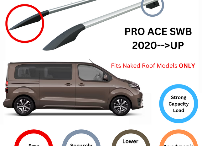 For Toyota ProAce City 2020-Up SWB Roof Side Rails and Roof Rack Cross Bar Alu Black
