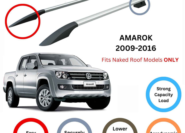 For Volkswagen Amarok 2010-2021 Roof Side Rails and Roof Rack Cross Bar Silver