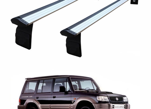For Hyundai Galloper (1997-2003) Roof Rack Cross Bars Aluminum Rain Gutter, Silver