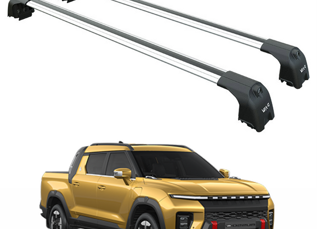 For KGM Musso EV Roof Rack System, Aluminium Cross Bar, Flush Rail, Silver