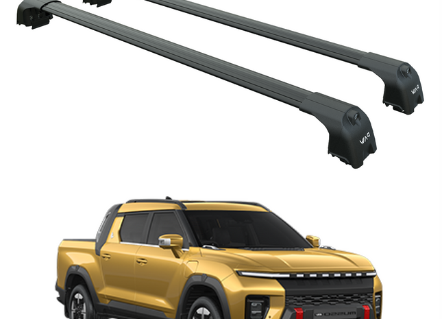For KGM Musso EV Roof Rack System, Aluminium Cross Bar, Flush Rail, Black