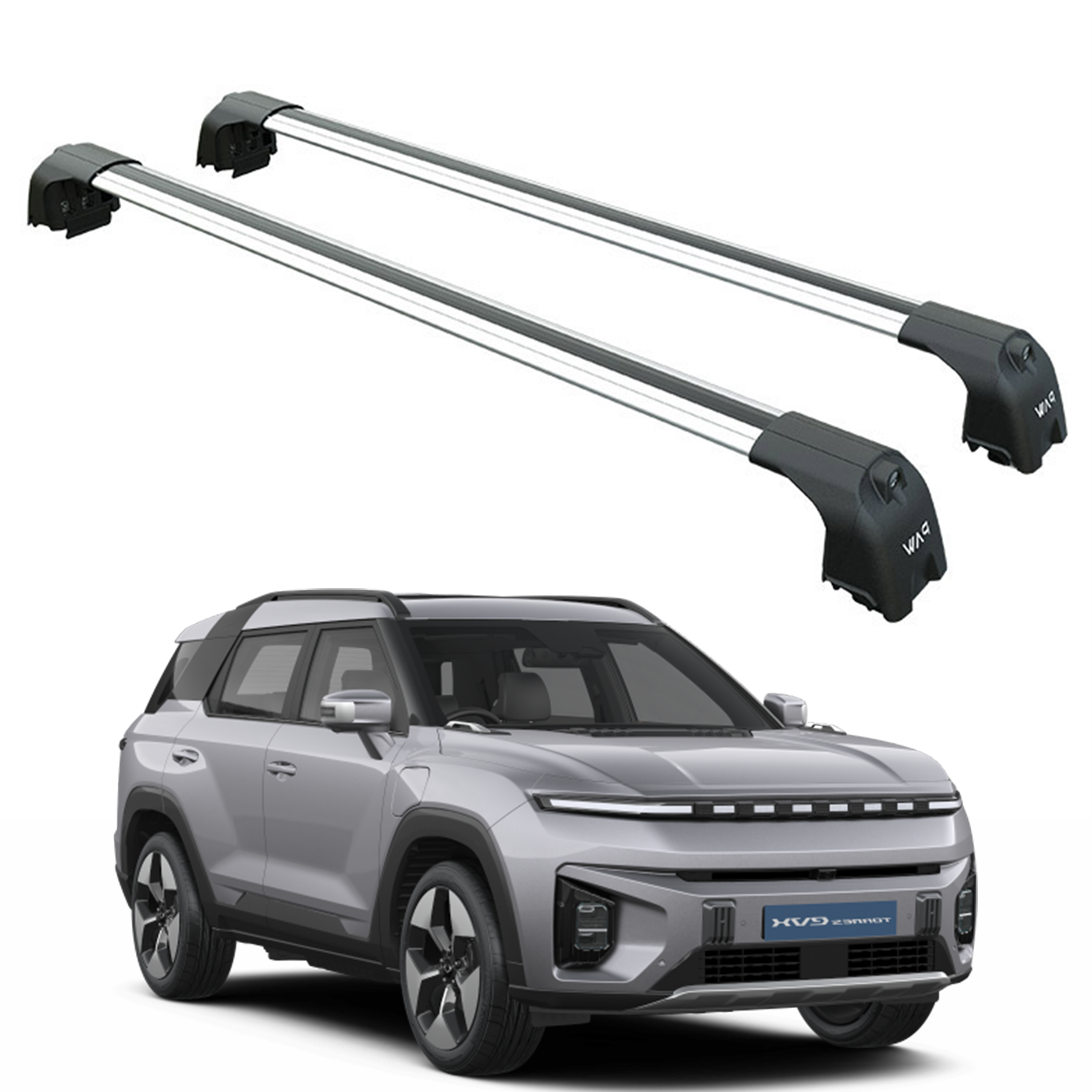 For KGM Torres EVX 2024-2025 Roof Rack System, Aluminium Cross Bar, Flush Rail, Silver