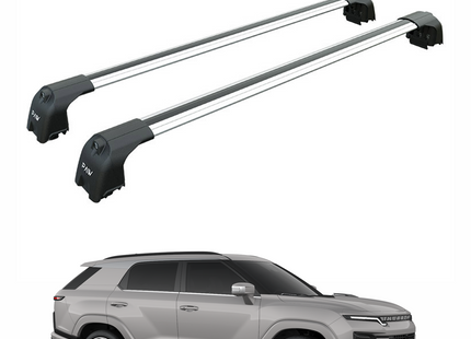 For KGM Actyon 2025-2026 Roof Rack System, Aluminium Cross Bar, Flush Rail, Silver