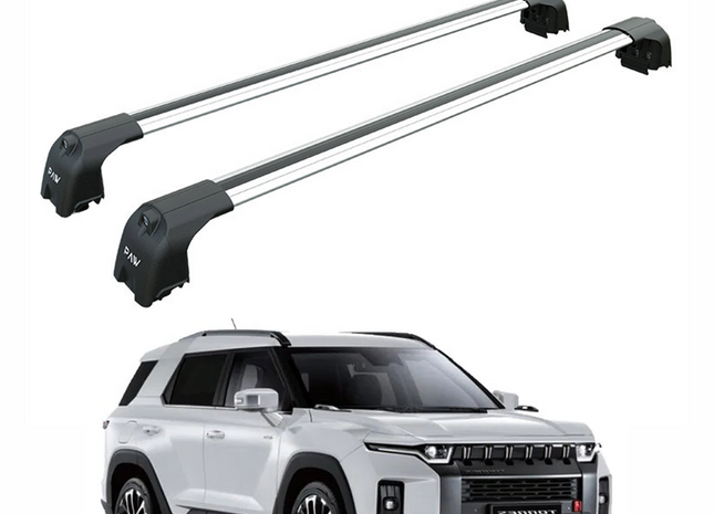 For Kgm Torres Roof Rack System, Aluminium Cross Bar, Flush Rail, Silver