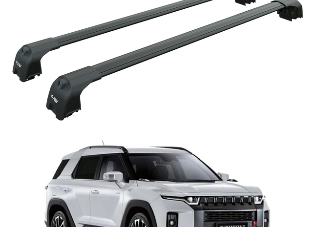 For Kgm Torres Roof Rack System, Aluminium Cross Bar, Flush Rail, Black