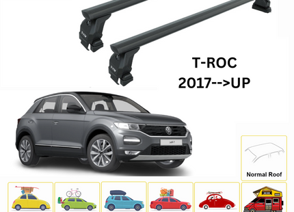 For Volkswagen T-Roc 2017-2025 Roof Rack Cross Bar Normal Roof Alu Black
